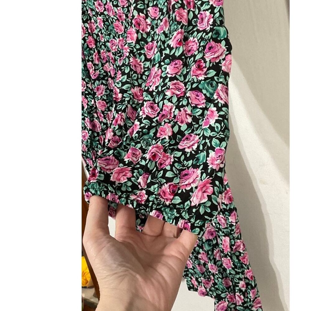 Zara Floral Balloon Long Sleeve Mini Dress Size Small Roses Cottagecore - Picture 5 of 8